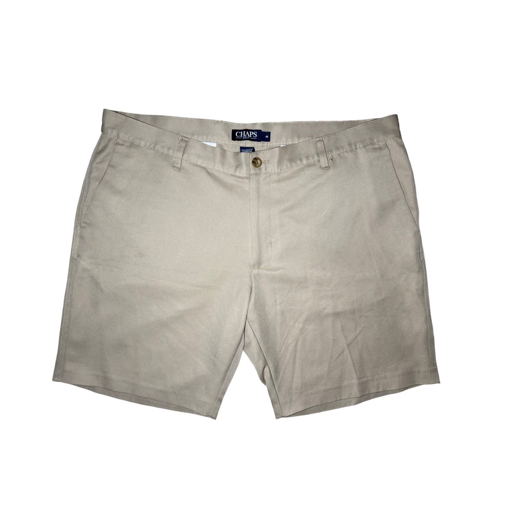 Chaps Golf Shorts Men Size 40 Tan Khaki Flat Front Performance Polyester Casual